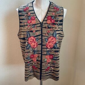 Vintage Alfred Dunner brown wool knit vneck embroidered sweater vest women small